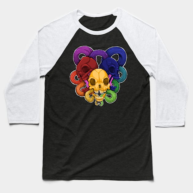 Color Wheel Skulls Baseball T-Shirt by Sir Sasquatch Arts